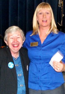 Traci Dippert, right, with Shirley Pfile, chair of LOW Democrats